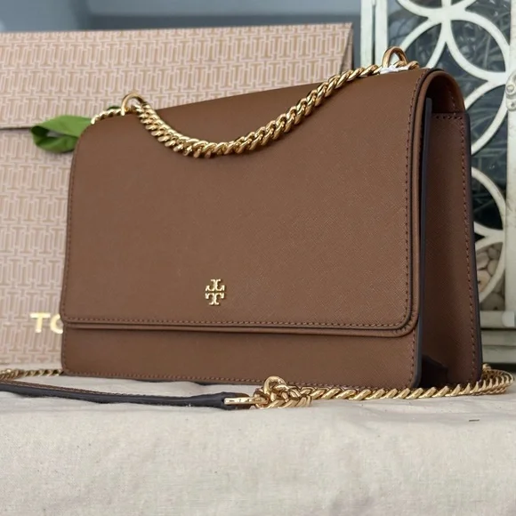 New Tory Burch Emerson Flap Adjustable Shoulder Bag moose - Picture 1 of 13